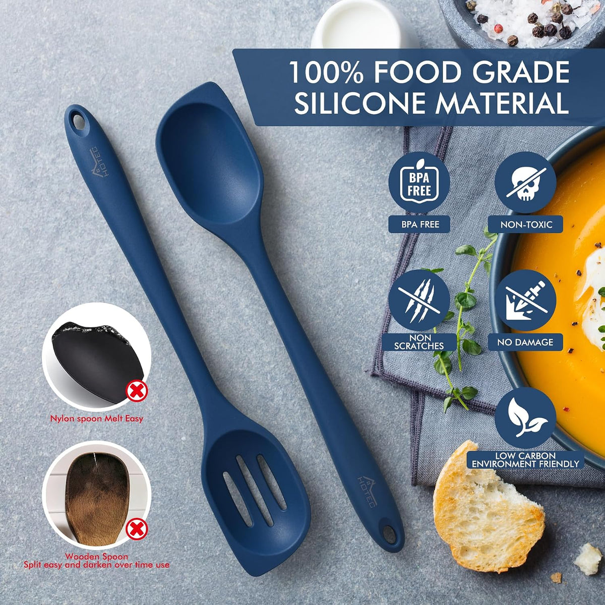 2-Pack 12.5 inch Silicone Cooking Spoon Spatula, Classic Blue