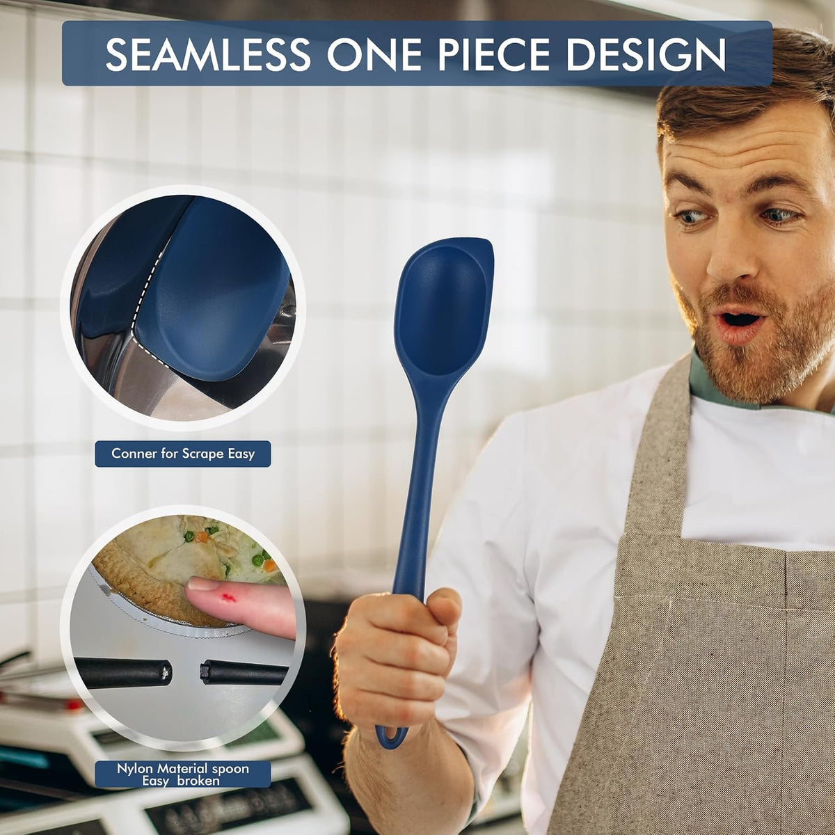 2-Pack 12.5 inch Silicone Cooking Spoon Spatula, Classic Blue