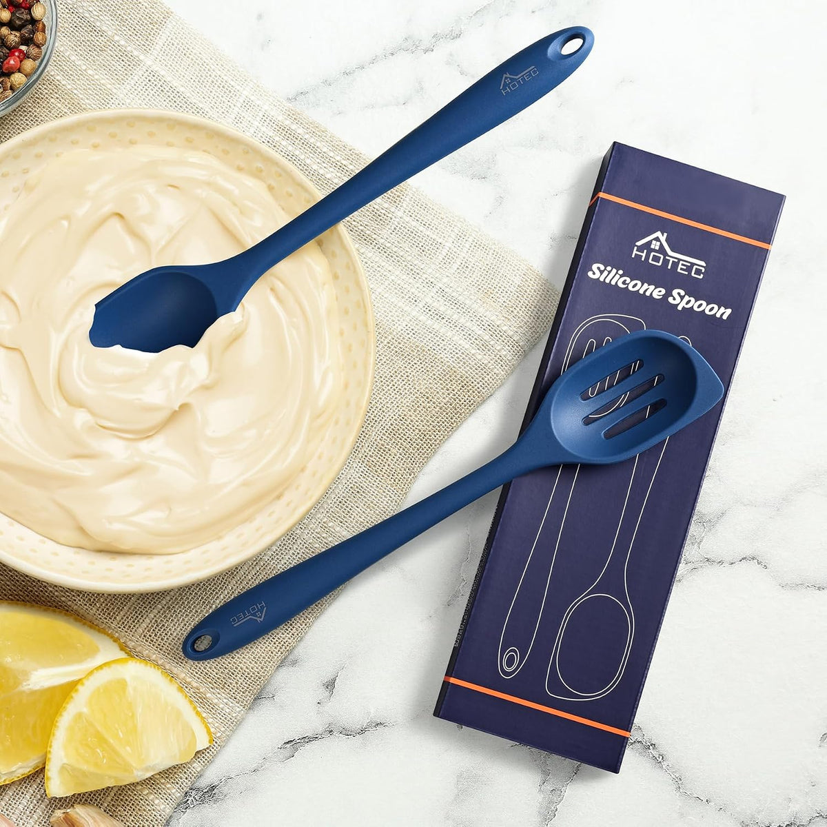 2-Pack 12.5 inch Silicone Cooking Spoon Spatula, Classic Blue