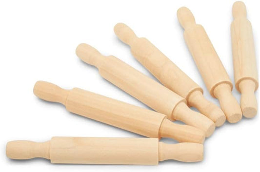 Wooden Mini Rolling Pin, 5 Inches Long, Pack of 6, Great for in The Kitchen and Crafting, Party Favors