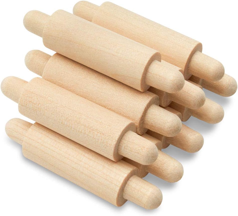 Wooden Mini Rolling Pin, 5 Inches Long, Pack of 6, Great for in The Kitchen and Crafting, Party Favors
