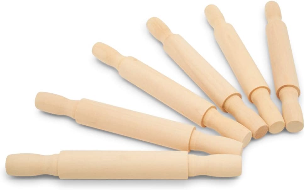 Wooden Mini Rolling Pin, 5 Inches Long, Pack of 6, Great for in The Kitchen and Crafting, Party Favors
