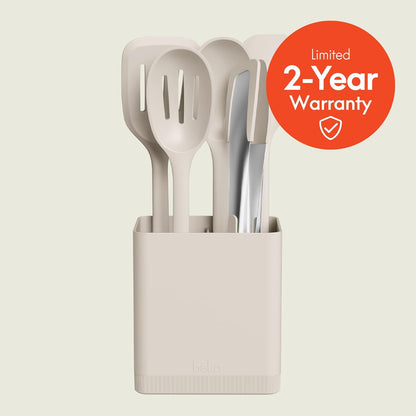 6-Piece Modular Tool Set, Silicone, Turner, Spoon, Slotted Spoon, Spatula, Tongs, Crock with removable divider, Non-toxic*, Food-grade, Heat safe to 425°F, Dishwasher Safe, Slate