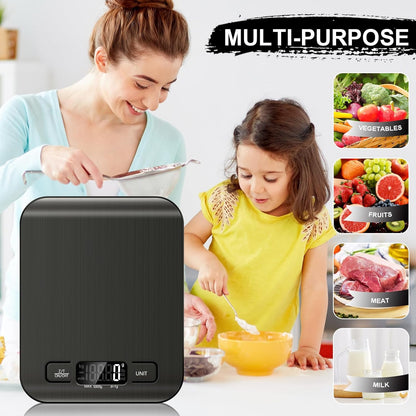 Food Scale, 11lb Kitchen Scale with 6 Units Tare Function & LCD Display, 0.05oz/1g Stainless Steel Digital Food Scale Grams and Ounces for Baking, Cooking, Dieting and Meal Prep (Batteries Included)