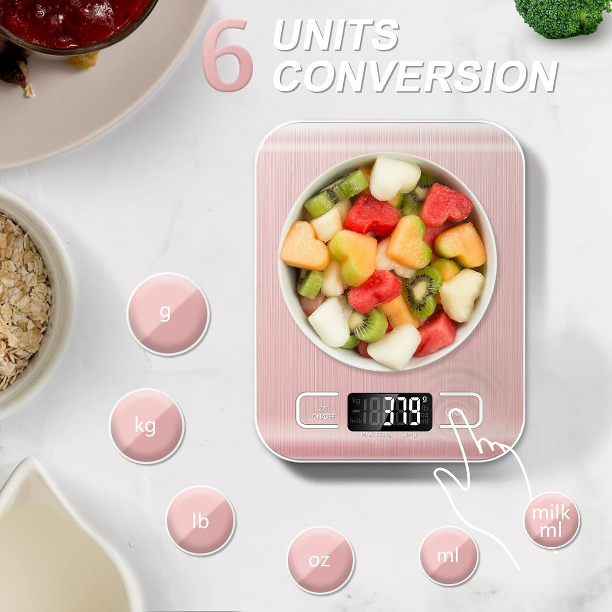 Food Scale, 11lb Kitchen Scale with 6 Units Tare Function & LCD Display, 0.05oz/1g Stainless Steel Digital Food Scale Grams and Ounces for Baking, Cooking, Dieting and Meal Prep (Batteries Included)