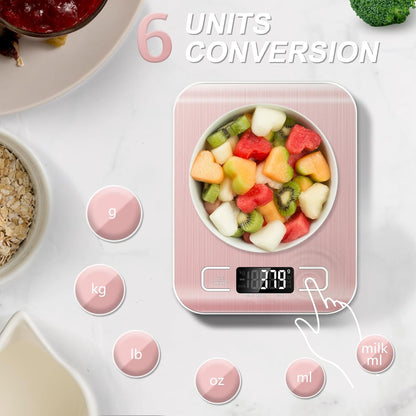Food Scale, 11lb Kitchen Scale with 6 Units Tare Function & LCD Display, 0.05oz/1g Stainless Steel Digital Food Scale Grams and Ounces for Baking, Cooking, Dieting and Meal Prep (Batteries Included)