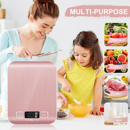 Food Scale, 11lb Kitchen Scale with 6 Units Tare Function & LCD Display, 0.05oz/1g Stainless Steel Digital Food Scale Grams and Ounces for Baking, Cooking, Dieting and Meal Prep (Batteries Included)