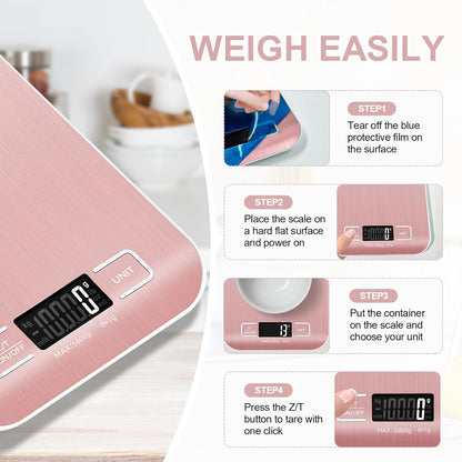 Food Scale, 11lb Kitchen Scale with 6 Units Tare Function & LCD Display, 0.05oz/1g Stainless Steel Digital Food Scale Grams and Ounces for Baking, Cooking, Dieting and Meal Prep (Batteries Included)