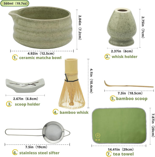 Yeemous 7 Pcs Matcha Whisk Set, Matcha Making Kit with Ceramic Bowl