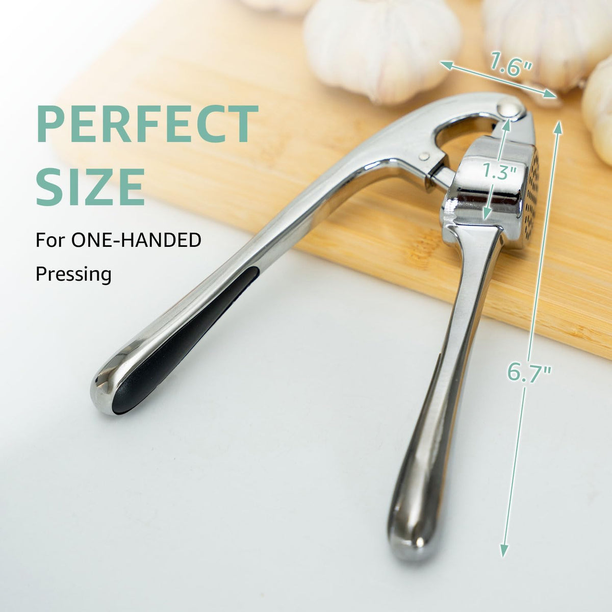 Garlic Press Crusher & Mincer – Easy Squeeze Ergonomic Handle, Heavy Duty Zinc Alloy, Dishwasher Safe, Includes Peeler & Cleaning Brush – Garlic Ginger Crusher Tool (Black)