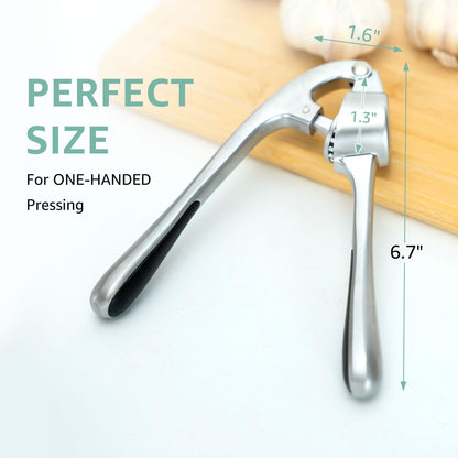 Garlic Press Crusher & Mincer – Easy Squeeze Ergonomic Handle, Heavy Duty Zinc Alloy, Dishwasher Safe, Includes Peeler & Cleaning Brush – Garlic Ginger Crusher Tool (Black)