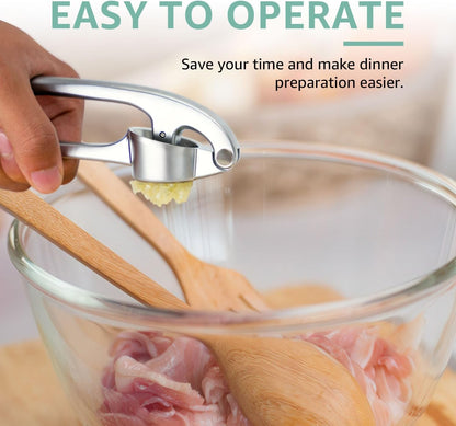 Garlic Press Crusher & Mincer – Easy Squeeze Ergonomic Handle, Heavy Duty Zinc Alloy, Dishwasher Safe, Includes Peeler & Cleaning Brush – Garlic Ginger Crusher Tool (Black)