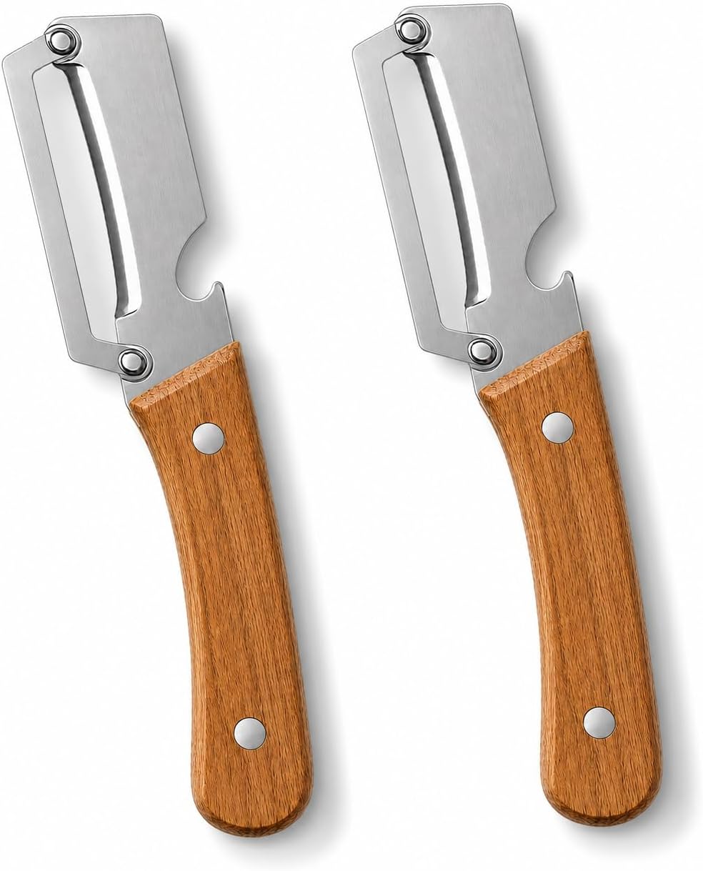2-in-1 Multifunctional Vegetable Peeler, Wooden Handle & Bottle Opener Stainless Steel Potato Peeler, Kitchen Peeler for Fruits and veggies (Left Hand Version)