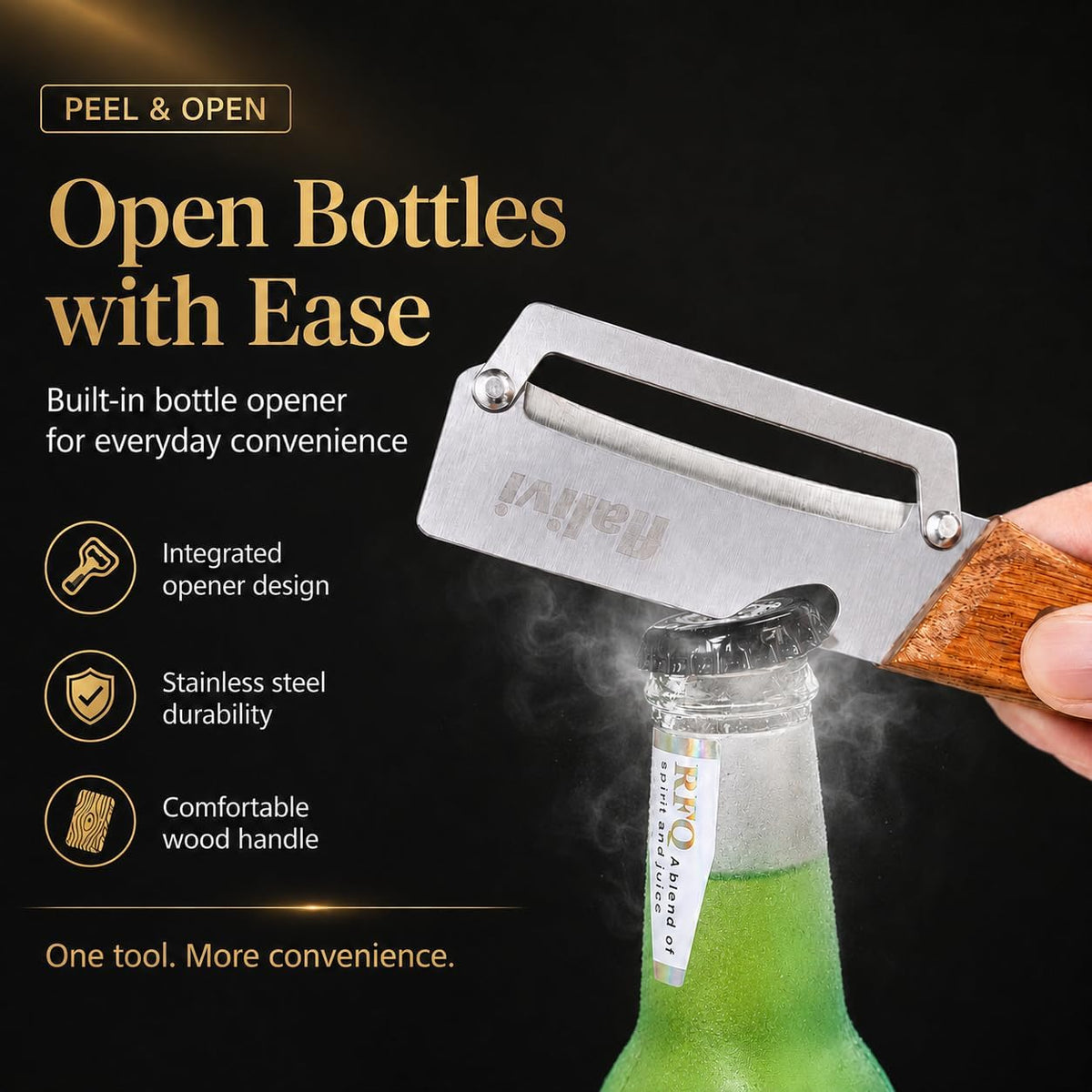 2-in-1 Multifunctional Vegetable Peeler, Wooden Handle & Bottle Opener Stainless Steel Potato Peeler, Kitchen Peeler for Fruits and veggies (Left Hand Version)