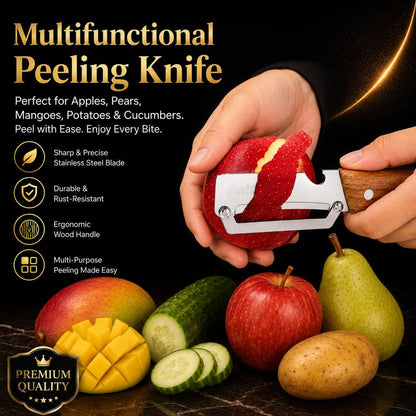 2-in-1 Multifunctional Vegetable Peeler, Wooden Handle & Bottle Opener Stainless Steel Potato Peeler, Kitchen Peeler for Fruits and veggies (Left Hand Version)