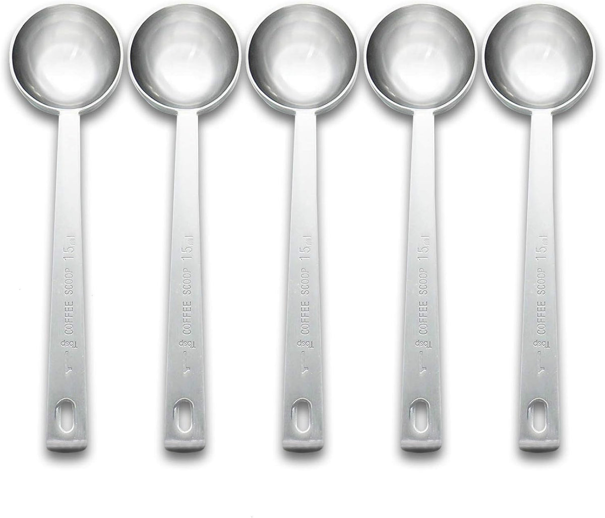 Coffee Measuring Scoop 1 Tablespoon long handle Stainless Steel spoon for Coffee, Milk Powder, Fruit Powder, Set of 5