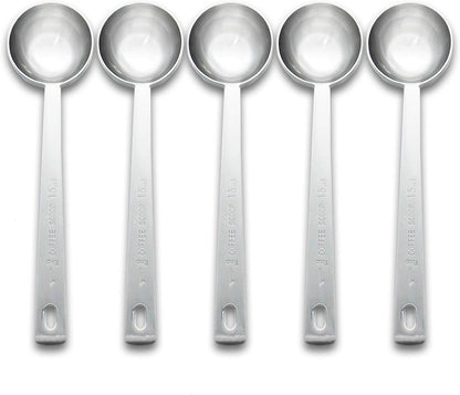 Coffee Measuring Scoop 1 Tablespoon long handle Stainless Steel spoon for Coffee, Milk Powder, Fruit Powder, Set of 5