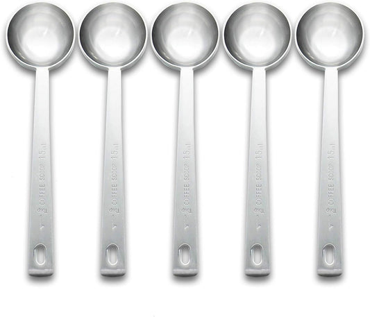Coffee Measuring Scoop 1 Tablespoon long handle Stainless Steel spoon for Coffee, Milk Powder, Fruit Powder, Set of 5