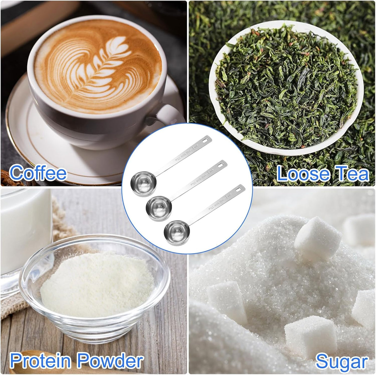 Coffee Measuring Scoop 1 Tablespoon long handle Stainless Steel spoon for Coffee, Milk Powder, Fruit Powder, Set of 5