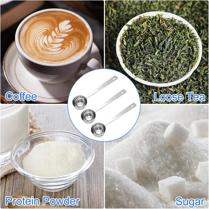 Coffee Measuring Scoop 1 Tablespoon long handle Stainless Steel spoon for Coffee, Milk Powder, Fruit Powder, Set of 5