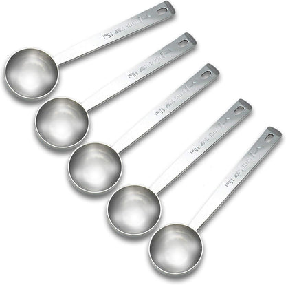 Coffee Measuring Scoop 1 Tablespoon long handle Stainless Steel spoon for Coffee, Milk Powder, Fruit Powder, Set of 5