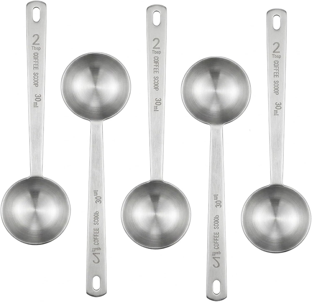 Coffee Measuring Scoop 1 Tablespoon long handle Stainless Steel spoon for Coffee, Milk Powder, Fruit Powder, Set of 5