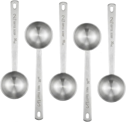 Coffee Measuring Scoop 1 Tablespoon long handle Stainless Steel spoon for Coffee, Milk Powder, Fruit Powder, Set of 5