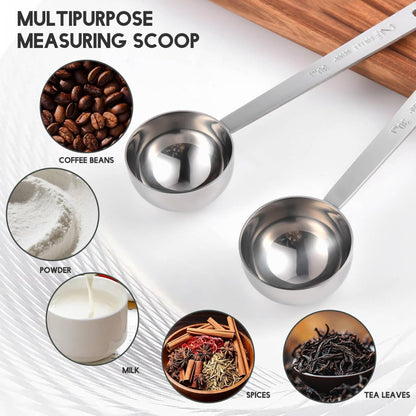 Coffee Measuring Scoop 1 Tablespoon long handle Stainless Steel spoon for Coffee, Milk Powder, Fruit Powder, Set of 5