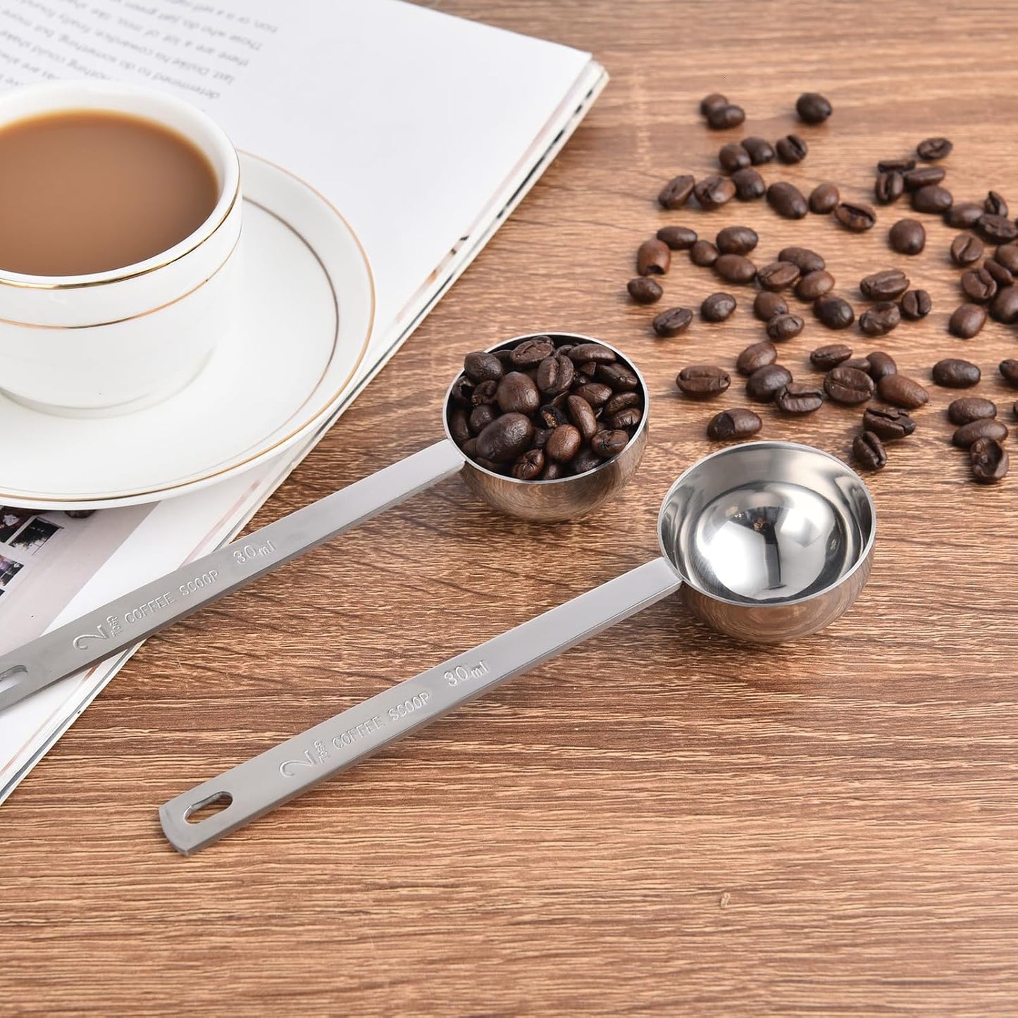 Coffee Measuring Scoop 1 Tablespoon long handle Stainless Steel spoon for Coffee, Milk Powder, Fruit Powder, Set of 5