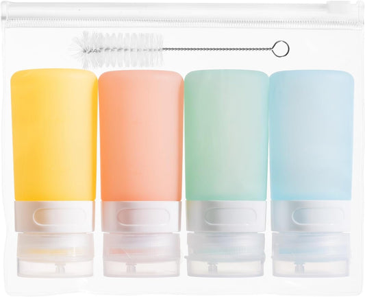Condiment Squeeze Bottles for Sauces, 2-oz Mini Silicone Salad Dressing Container to Go with Reusable Sandwich Bag, Leakproof Ketchup Bottle for Bento Lunch Box, 4 Pack, Candies