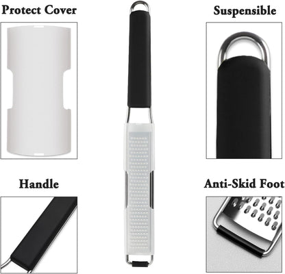 Lemon Zester Grater Three-piece Suit - Heavy Duty Kitchen Tool for Parmesan Cheese, Ginger, Garlic, Nutmeg, Chocolate, Vegetables，Fruits，Stainless Steel Grater Dishwasher Safe Black