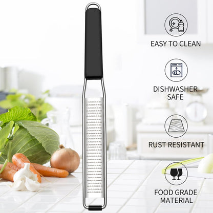 Lemon Zester Grater Three-piece Suit - Heavy Duty Kitchen Tool for Parmesan Cheese, Ginger, Garlic, Nutmeg, Chocolate, Vegetables，Fruits，Stainless Steel Grater Dishwasher Safe Black