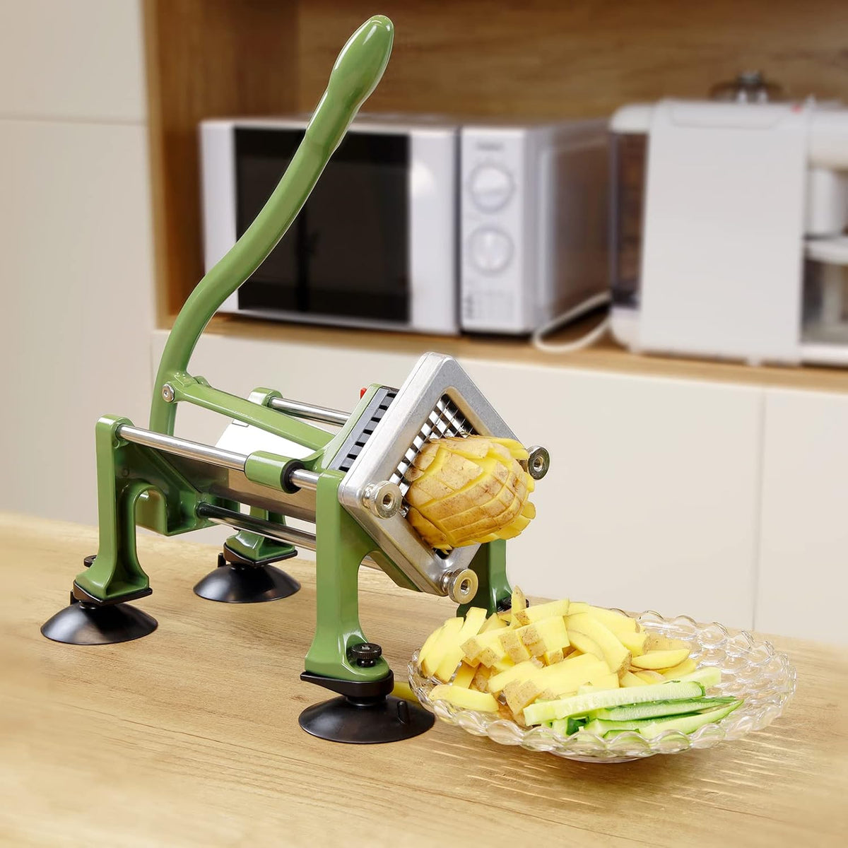 Commercial French Fry Cutter Stainless Steel Potato Cutter with 3/8&1/4&1/2 Inch Blade French Fries Cutter Manual Potatoes Cutting Machine with Suction Feet for Potato Carrot Yam Cucumbers