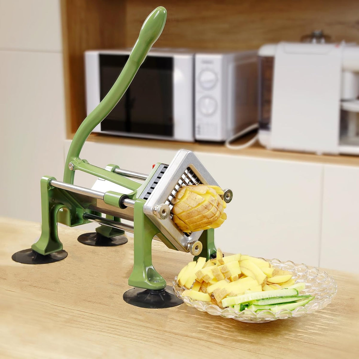 Commercial French Fry Cutter Stainless Steel Potato Cutter with 3/8&1/4&1/2 Inch Blade French Fries Cutter Manual Potatoes Cutting Machine with Suction Feet for Potato Carrot Yam Cucumbers