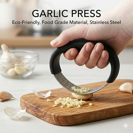 Stainless Steel Garlic Press, Ergonomic Rocker Style Garlic Crusher with Non-Slip Handle, Professional Ginger Mincer, Food Grade, Easy to Clean