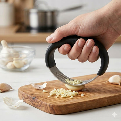 Stainless Steel Garlic Press, Ergonomic Rocker Style Garlic Crusher with Non-Slip Handle, Professional Ginger Mincer, Food Grade, Easy to Clean