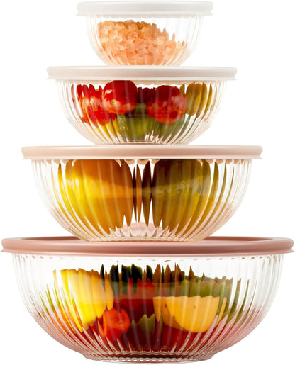 Glass Mixing Bowls with Lids Sets, 4 PCS Serving Bowls for Party or Kitchen