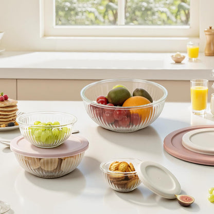 Glass Mixing Bowls with Lids Sets, 4 PCS Serving Bowls for Party or Kitchen