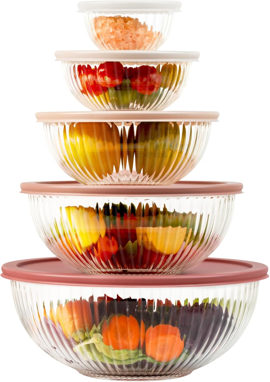 Glass Mixing Bowls with Lids Sets, 4 PCS Serving Bowls for Party or Kitchen