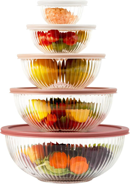 Glass Mixing Bowls with Lids Sets, 4 PCS Serving Bowls for Party or Kitchen