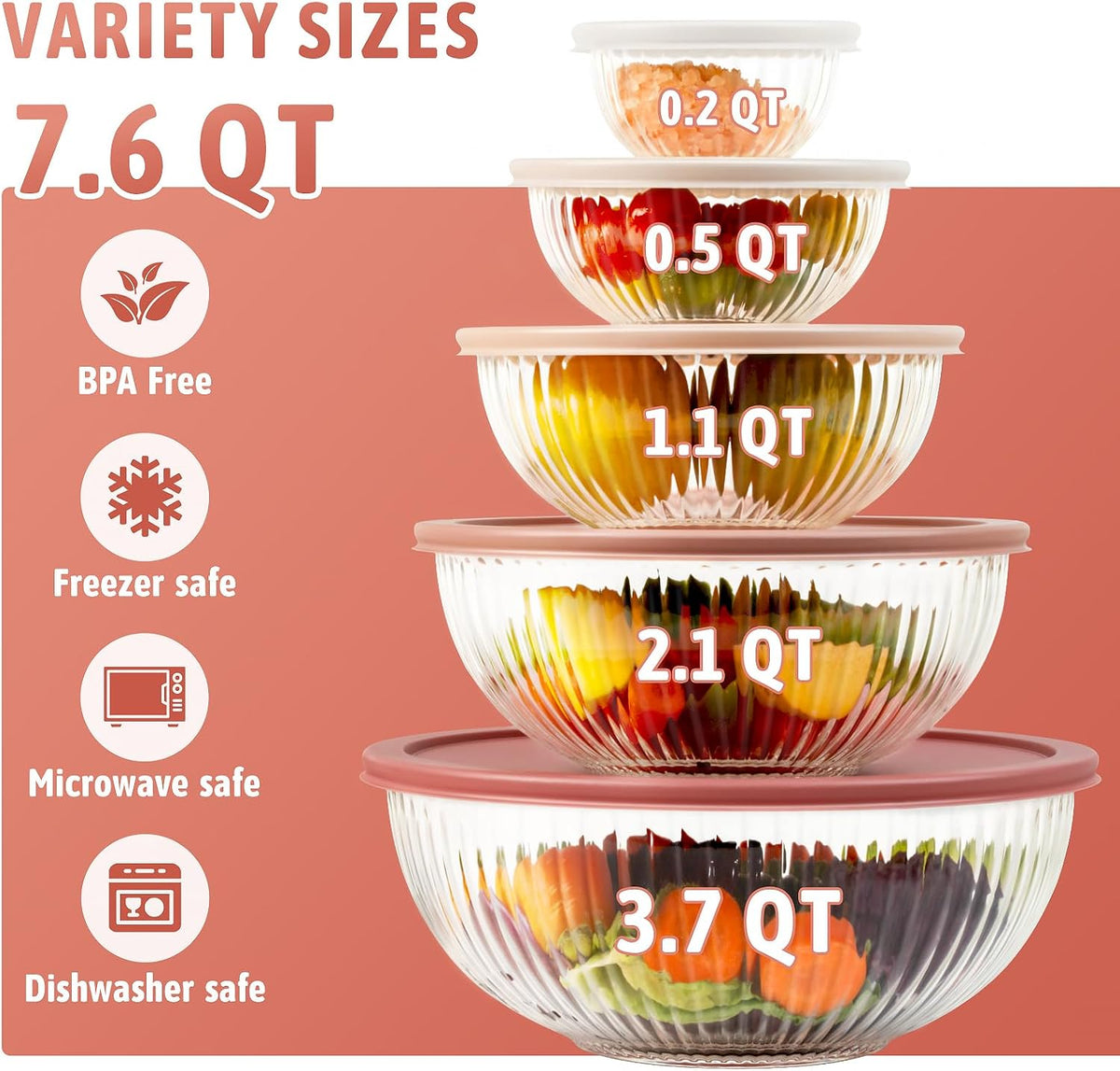 Glass Mixing Bowls with Lids Sets, 4 PCS Serving Bowls for Party or Kitchen