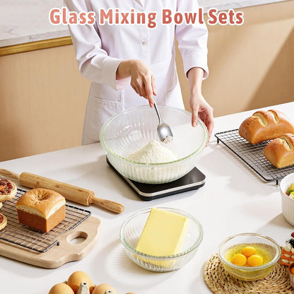 Glass Mixing Bowls with Lids Sets, 4 PCS Serving Bowls for Party or Kitchen