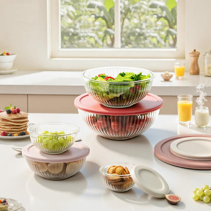 Glass Mixing Bowls with Lids Sets, 4 PCS Serving Bowls for Party or Kitchen