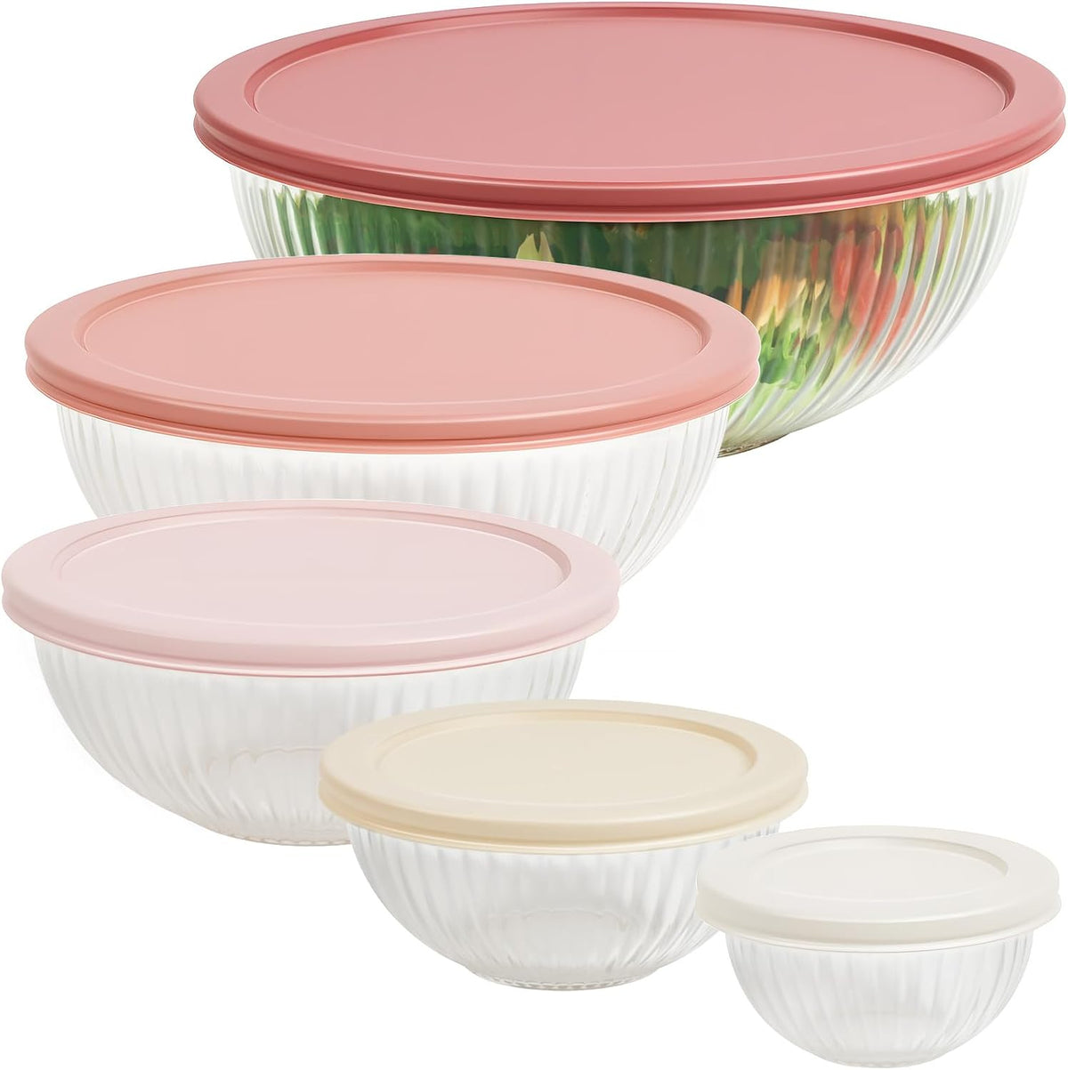 Glass Mixing Bowls with Lids Sets, 4 PCS Serving Bowls for Party or Kitchen