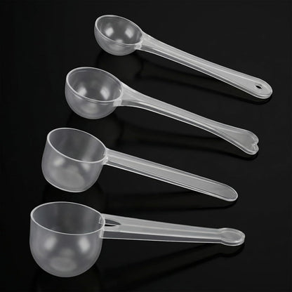 4 Pcs Measuring Spoons Set, Clear Long Handle Plastic Measuring Spoons Coffee Protein Milk Powder Scoops Spoon Kitchen Tools for Creatine Protein Formula Gram Measurings Scooper (1g/3g/5g/10g)