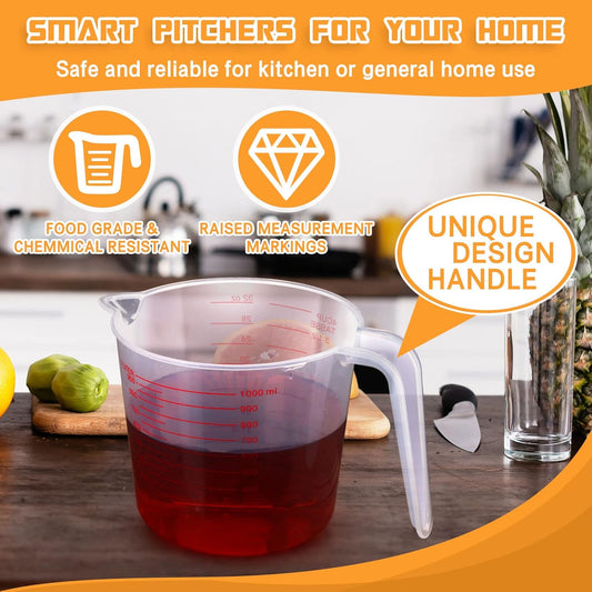12 Pcs 4 Cup/32 oz Measuring Cups Capacity Clear Plastic Measuring Cups with Spout and Handle Grip 1000 ml Marking for Oil Flour, Water, Liquid, Ingredient
