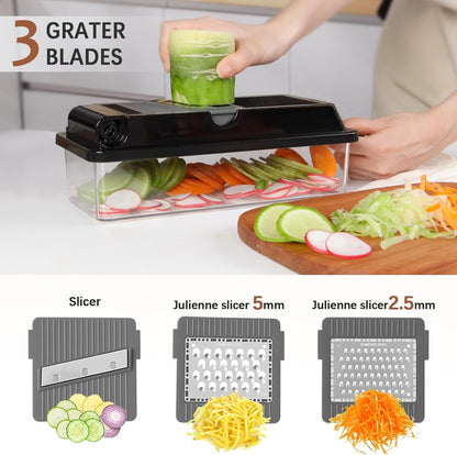 Professional Multifunctional Vegetable Chopper Pro Food Chopper with Food Storage Containers, Mandoline Slicer Onion Dicer Fruit Cutter, Kitchen Gadgets and Home Essentials(7 in 1, Black)