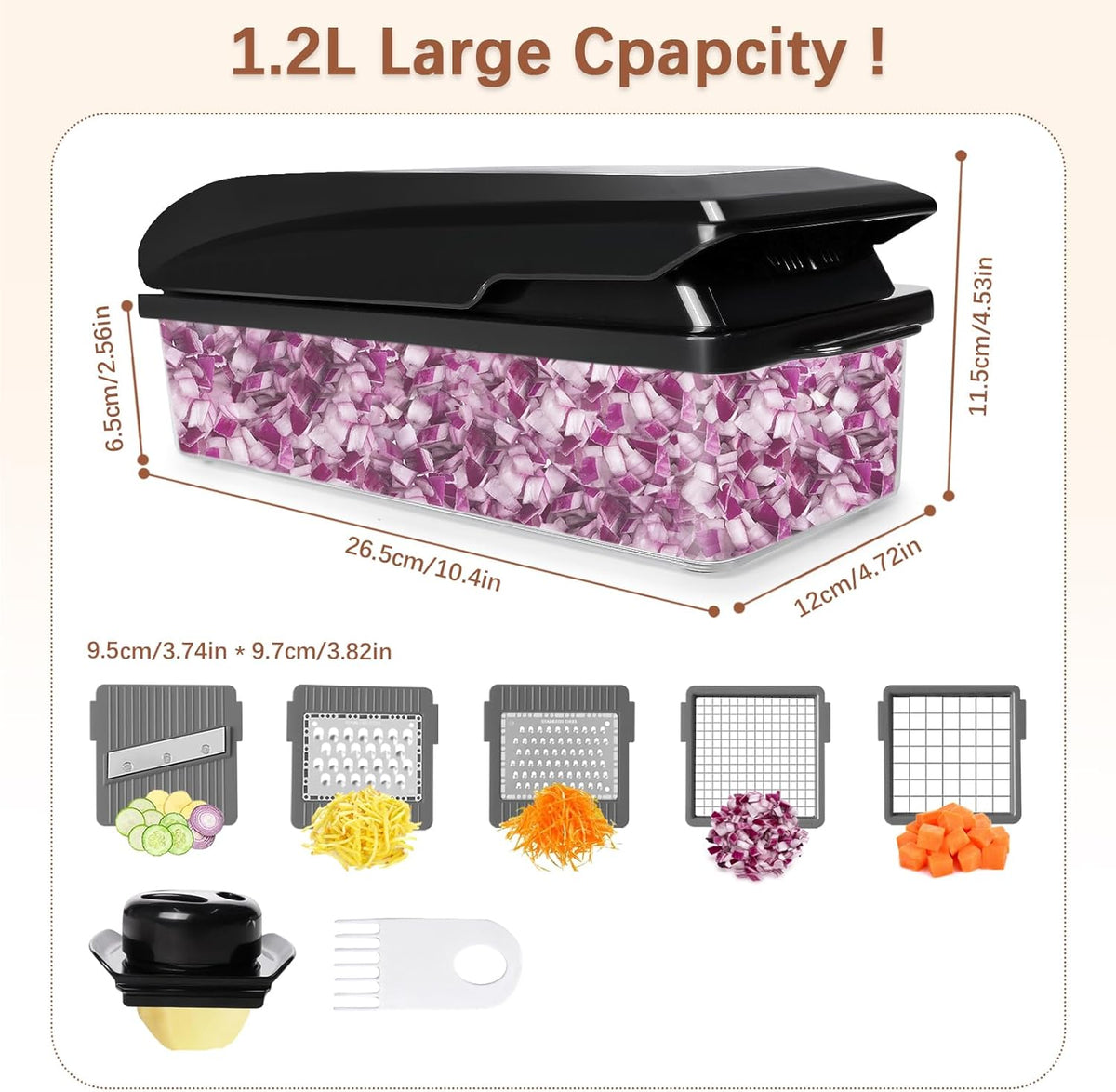 Professional Multifunctional Vegetable Chopper Pro Food Chopper with Food Storage Containers, Mandoline Slicer Onion Dicer Fruit Cutter, Kitchen Gadgets and Home Essentials(7 in 1, Black)
