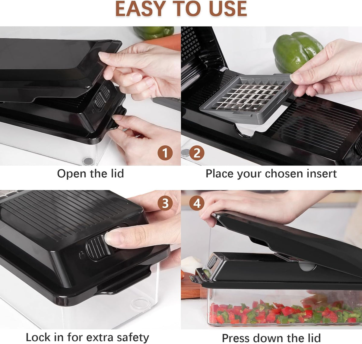 Professional Multifunctional Vegetable Chopper Pro Food Chopper with Food Storage Containers, Mandoline Slicer Onion Dicer Fruit Cutter, Kitchen Gadgets and Home Essentials(7 in 1, Black)