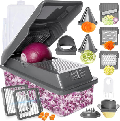 Professional Multifunctional Vegetable Chopper Pro Food Chopper with Food Storage Containers, Mandoline Slicer Onion Dicer Fruit Cutter, Kitchen Gadgets and Home Essentials(7 in 1, Black)